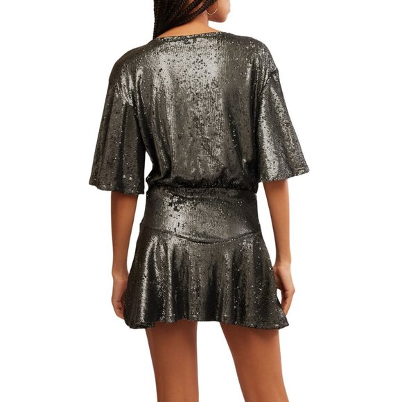 Free People Manuka Sequin Mini Dress Silver Black Size L MSRP $168 - Picture 2 of 6